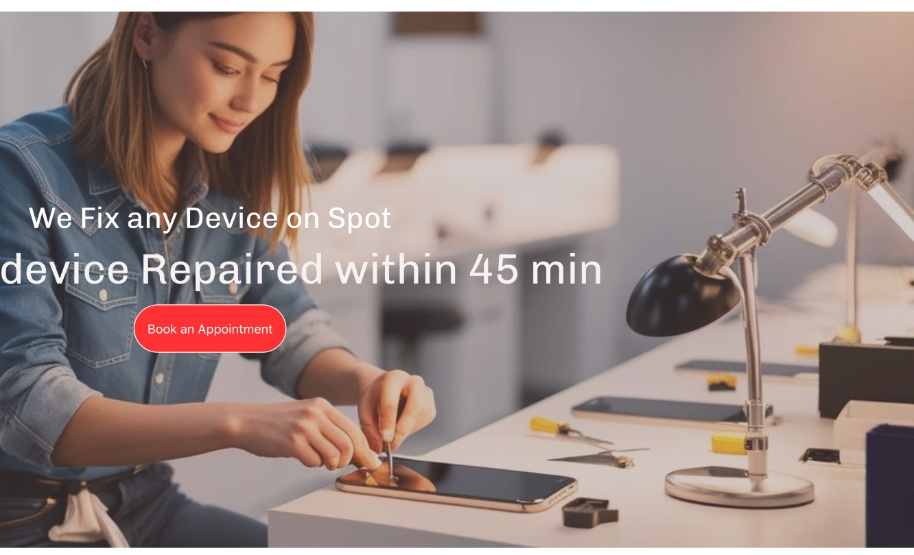 Technician repairing a phone at the Refix bench